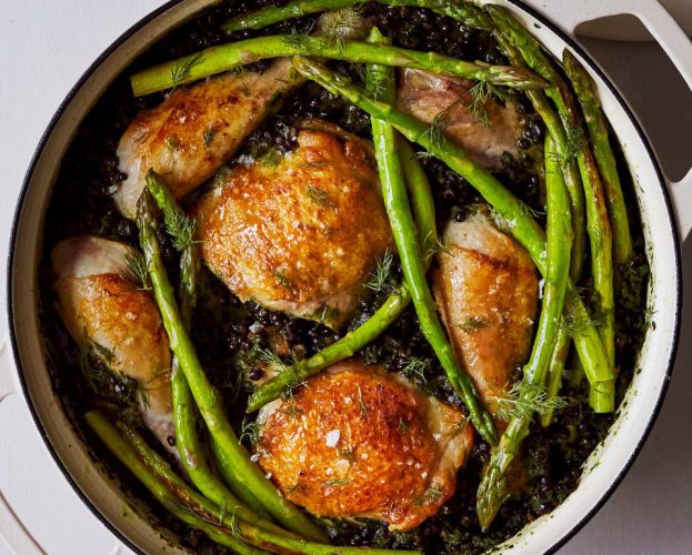 Green chicken and lentils