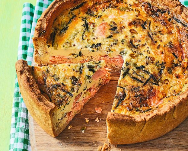 Trout and wild garlic quiche