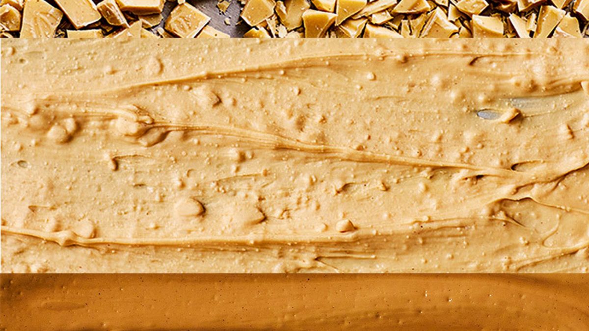 Three stages of making caramelised white chocolate