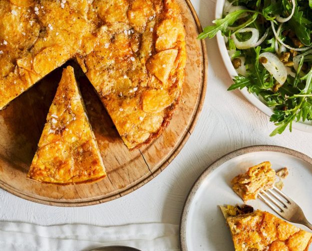 Artichoke and crisp frittata with a caper and shallot salad recipe