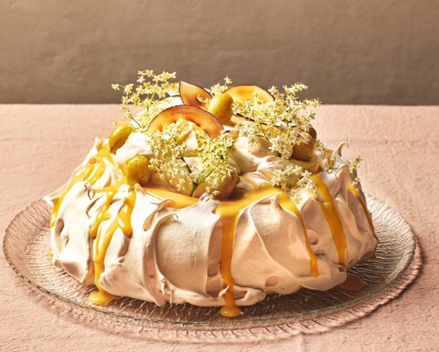 Gooseberry and toasted coconut pavlova recipe