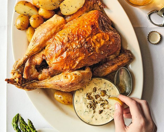 Roast chicken with chicken fat garlic mayonnaise