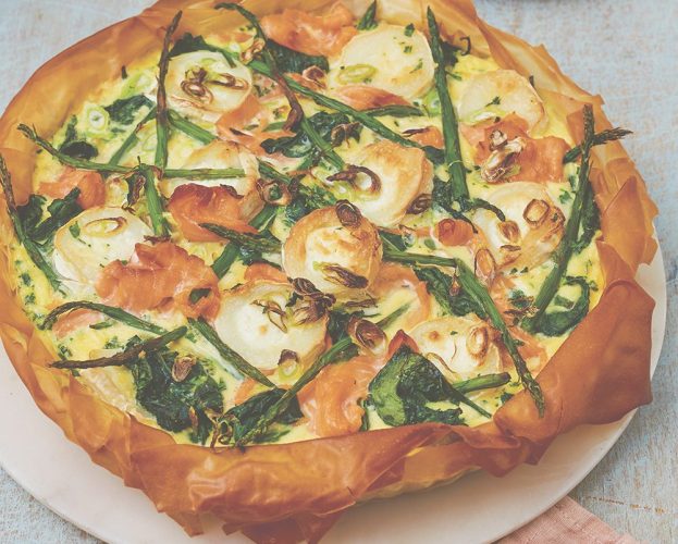 Candice Brown's goat’s cheese, smoked salmon and asparagus filo tart