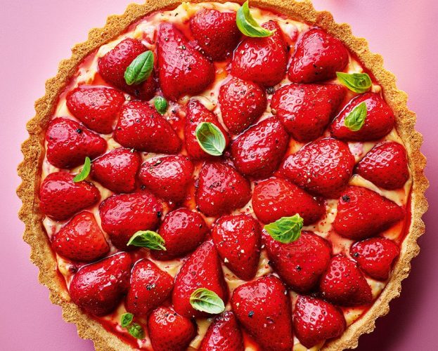 Strawberry, black pepper and clotted cream tart