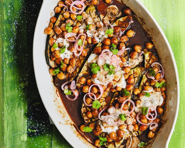 Tamarind chickpea stuffed courgettes