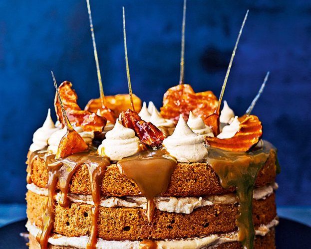 Tamarind toffee apple cake with caramel shards