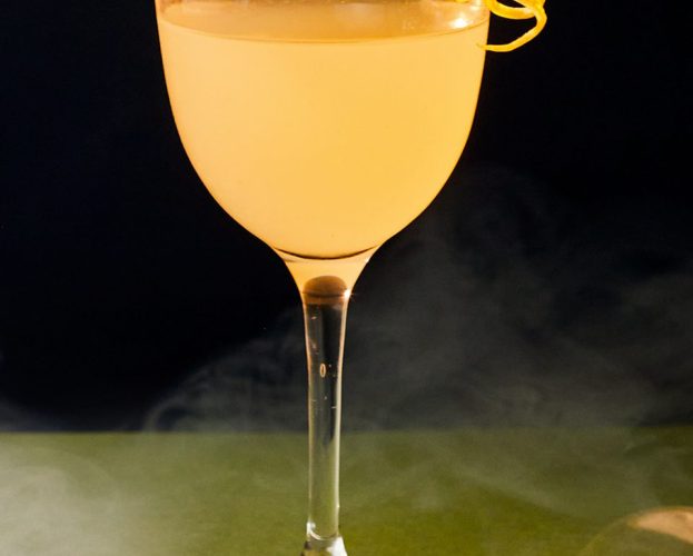 A corpse reviver no.2 cocktail in a Nick & Nora glass