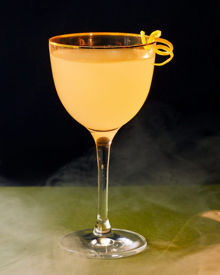 A corpse reviver no.2 cocktail in a Nick & Nora glass