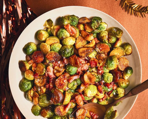 Fondant sprouts with bacon and chestnuts