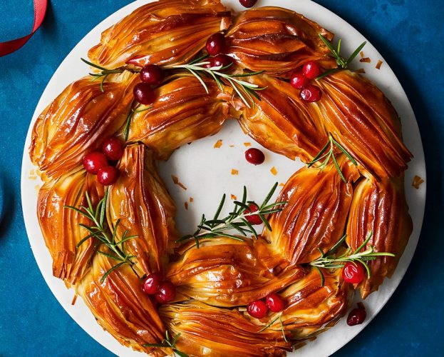 Vegetarian filo Christmas wreath