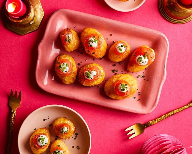 air fryer potato and smoked salmon canapés