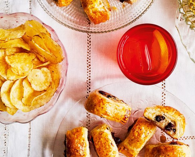 Two platters of turkey and cranberry sausage rolls