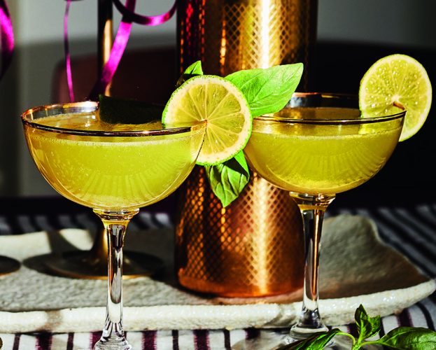 Thai basil gimlet cocktails