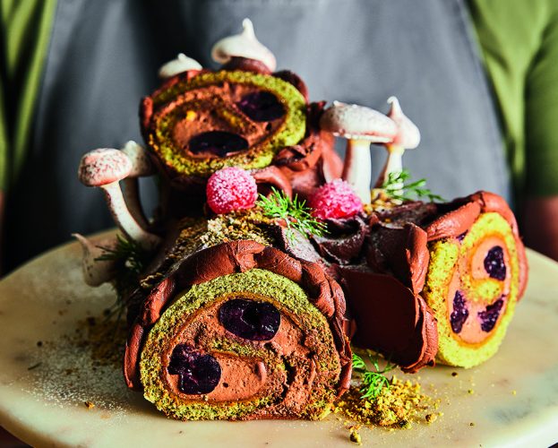 Philip Khoury's pistachio, chocolate and cherry yule leg