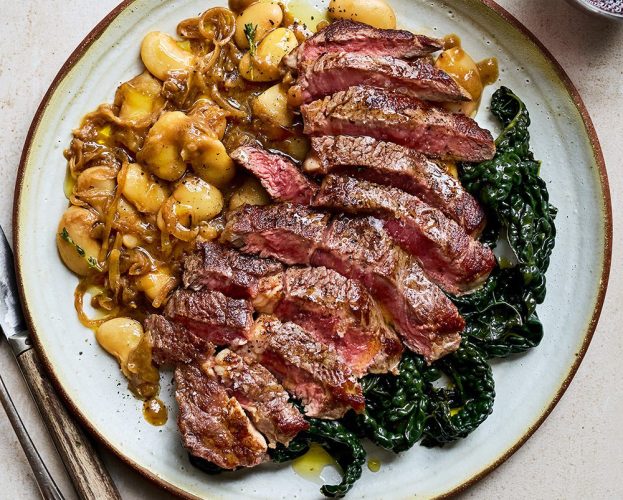 Steak and french onion beans