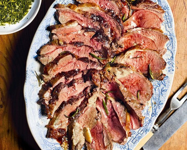 Really garlicky lemon and rosemary lamb leg with mint sauce