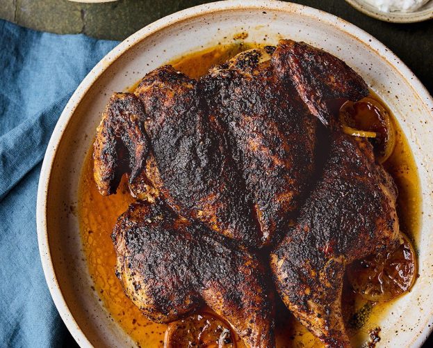 Black lime (loomi) and lemon spatchcock chicken