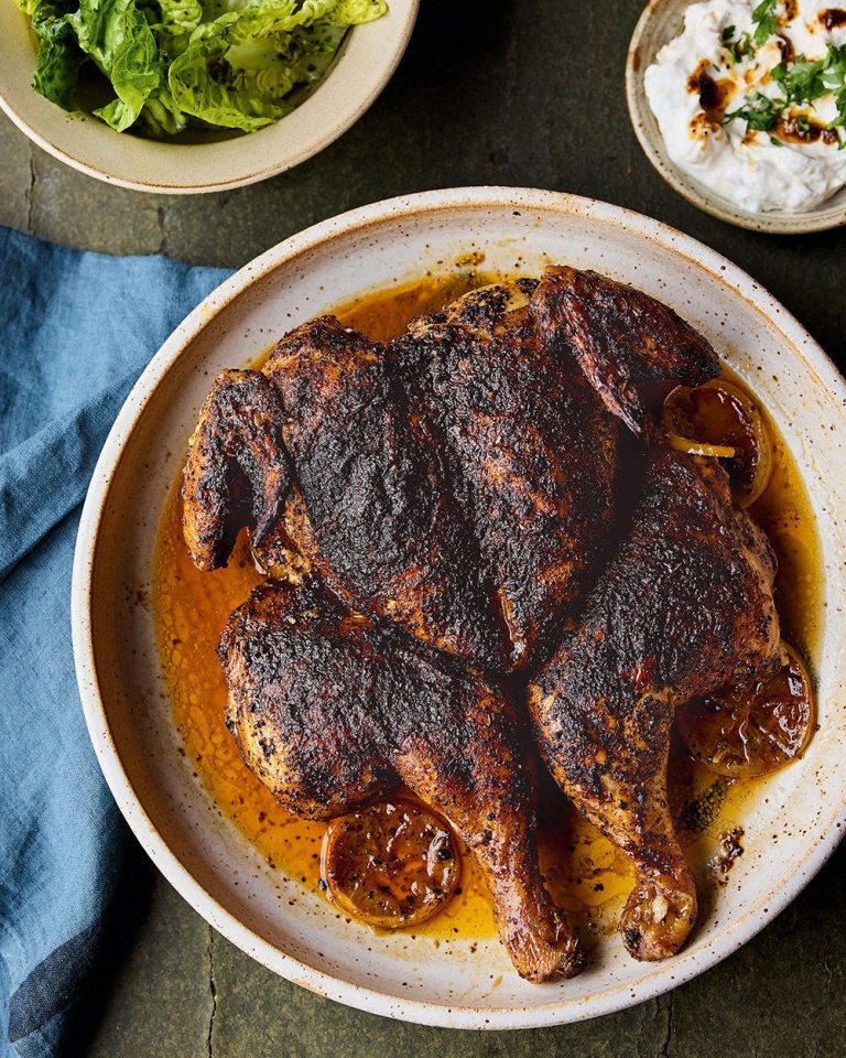 Black lime (loomi) and lemon spatchcock chicken