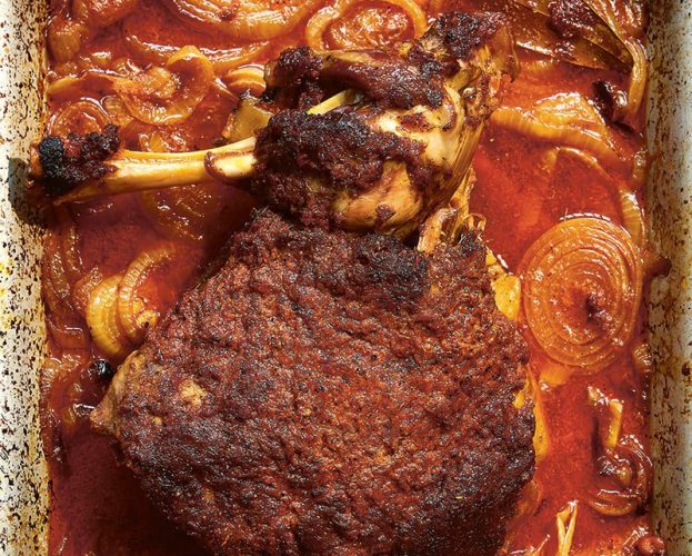 Roast lamb shoulder with ginger and fresh turmeric