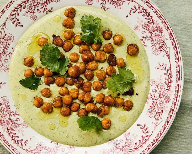 Sami Tamimi's recipe for crispy, smoky chickpeas served with tahini and coriander sauce is based on the Middle Eastern snack, leblebi.
