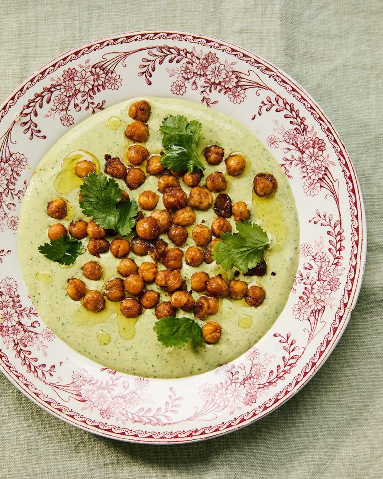 Sami Tamimi's recipe for crispy, smoky chickpeas served with tahini and coriander sauce is based on the Middle Eastern snack, leblebi.