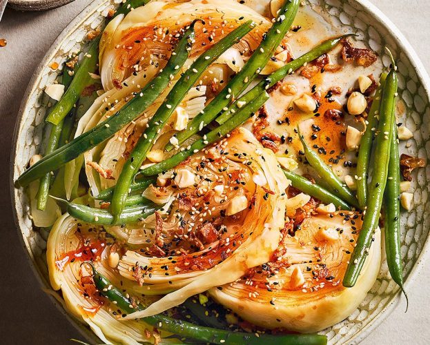 Steamed cabbage with chipotle honey crunch