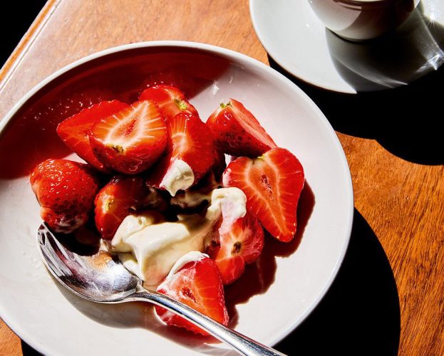 José Pizarro’s sherry marinated strawberries with fresh cheese ice cream