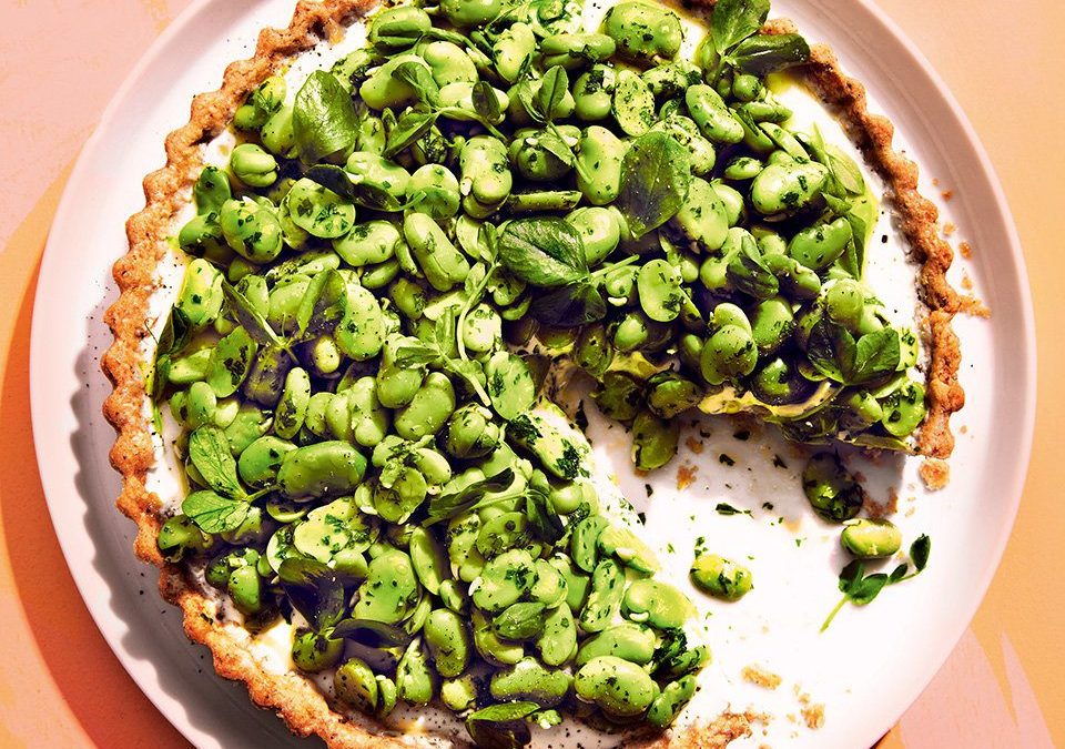 Broad bean and goat’s cheese tart