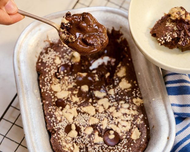 Pan-baked tahini, halva and coffee brownie