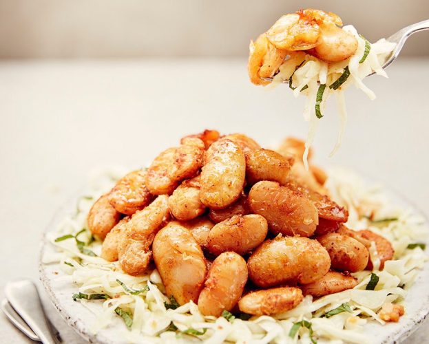 Crispy paprika beans with mint slaw