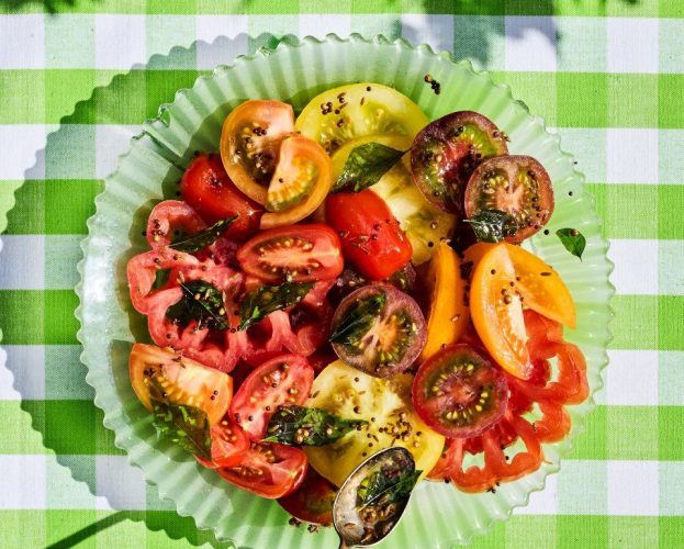 Tomato salad with Indian-style tarka dressing