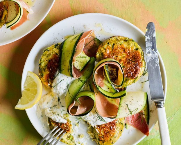 Courgette fritters with lemon dill yogurt