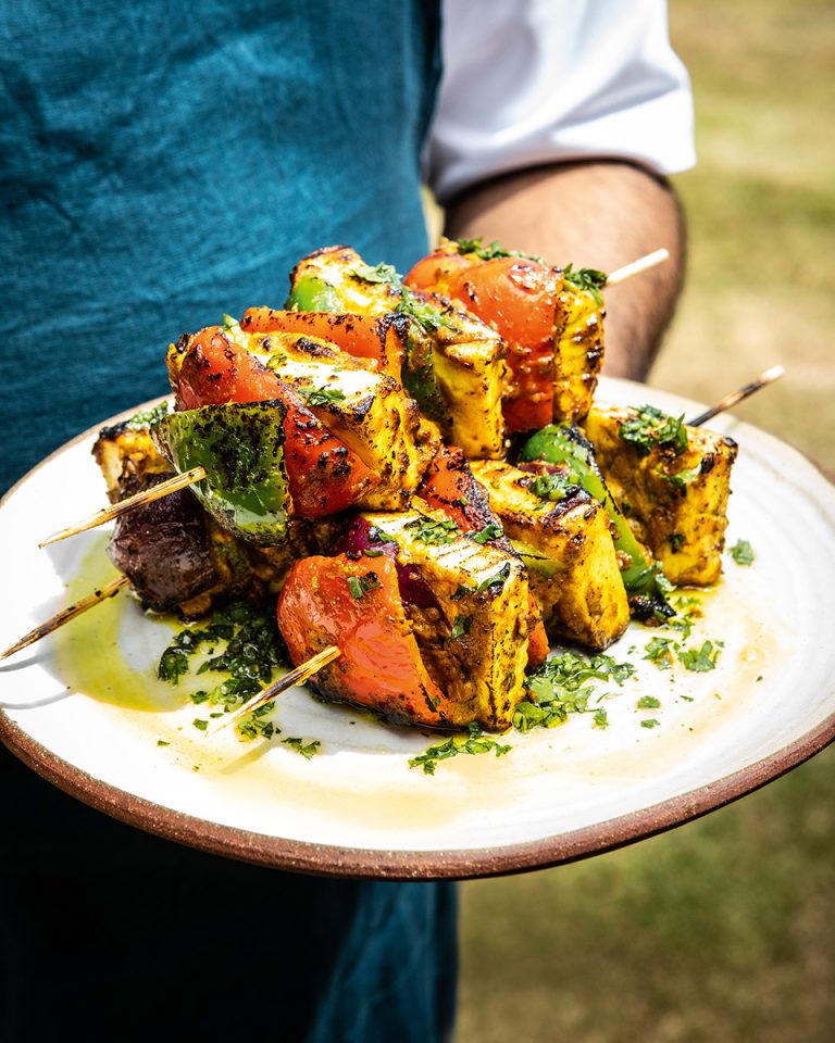 Achaari paneer shashlik (skewers)